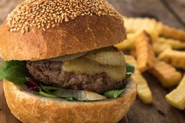 hamburger on wood

