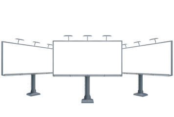 Obraz premium 3D rendering of three blank billboards (empty advertisements) isolated on white background