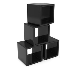 Product display black boxes. 3D render isolated on white. Platform or Stand Illustration. Template for Object Presentation.