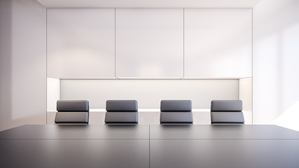 White cabinet is placed in meeting room / 3D rendering