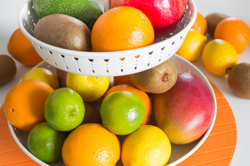 Fresh fruits on the light table