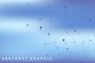 Geometric graphic background molecule and communication. Big data complex with compounds. Lines plexus, minimal array. Digital data visualization. Scientific cybernetic vector illustration.