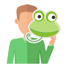 Man Without Face with Frog Mask Isolated on White.