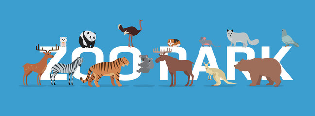 Zoo Park with Animals Banner Isolated.