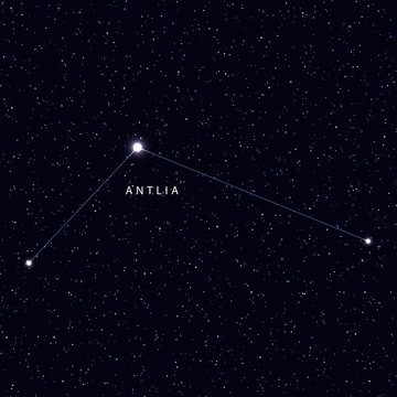 Sky Map with the name of the stars and constellations. Astronomical symbol constellation antlia