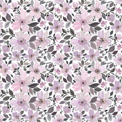 Seamless pattern with purple, pink and gray, black foliage, floral design.