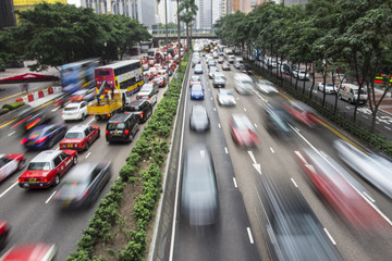 The traffic on the roads in Hong Kong