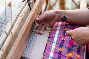 lady's hand weaving textile