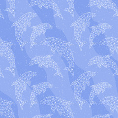 Seamless background, decorated with dolphins from polygons. Pattern.