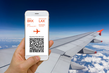 Application of E-Ticket or Boarding Pass Concept for Traveling by Plane on Smartphone Screen 