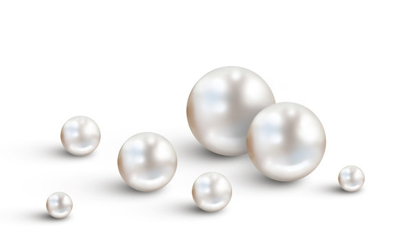 Many white pearls on white background