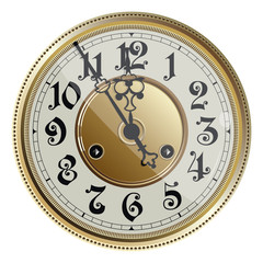 Antique old clock face. Vector illustration.