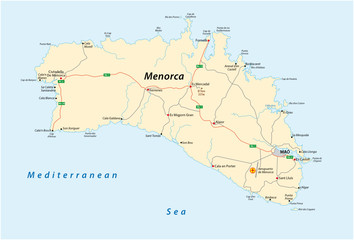 Vector Street map of the Spanish Balearic island of Menorca