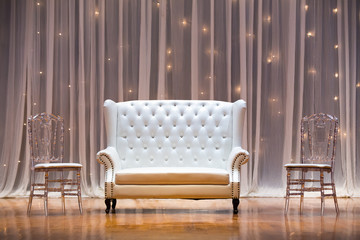Luxury white leather sofa and two chair