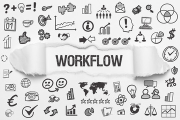 Workflow / weißes Papier mit Symbole