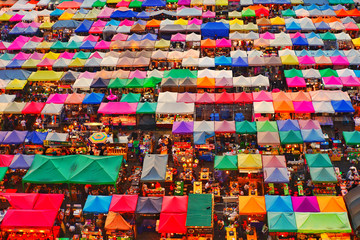 Pictures of the market with colorful umbrellas in Bangkok. Thailand