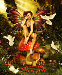 Obraz na płótnie Canvas Magical Forest Fairy with Doves