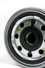 Obraz premium Metal car fuel filter isolated over white background