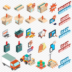 illustration of info graphic delivery icon concept in isometric 3d graphic