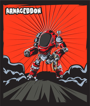 Warrior Robot Comic Cartoon Poster