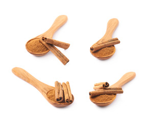 Wooden spoon full of cinnamon