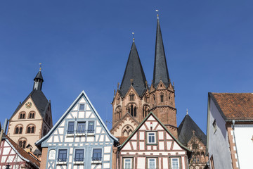 facade of old historic houses from public area in Gelnhausen