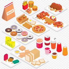 illustration of info graphic junk food concept in isometric 3d graphic