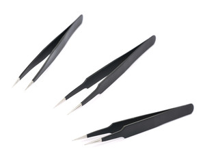 Black tweezers tool isolated