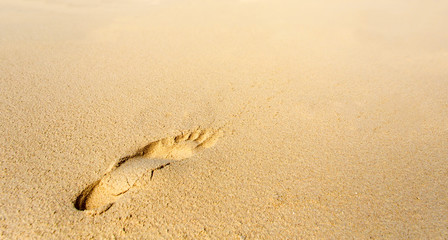Fototapeta na wymiar One footprint on the tropical beach at daytime
