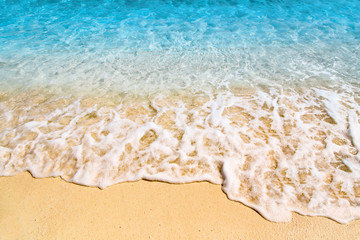 Soft wave at tropical sand beach island, Maldives
