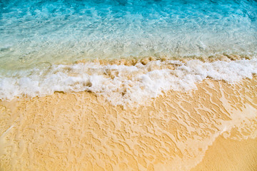 Soft wave at tropical sand beach island, Maldives