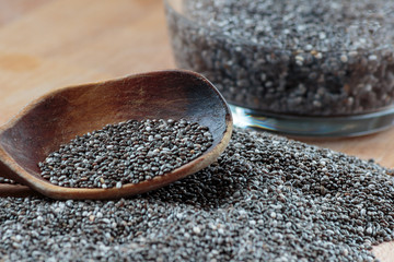 Chia seeds superfood with scoop in them