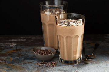 Chocolate banana smoothie with cocoa nibs