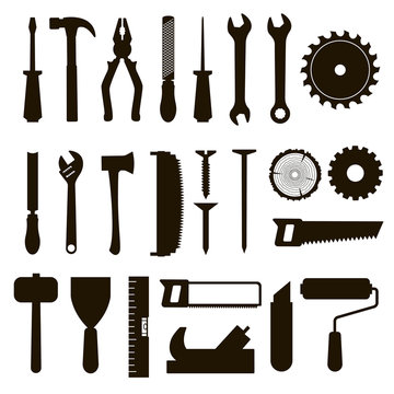 Set of icon tools black color for carpentry service