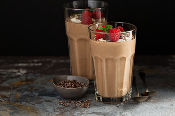 Chocolate banana smoothie with cocoa nibs
