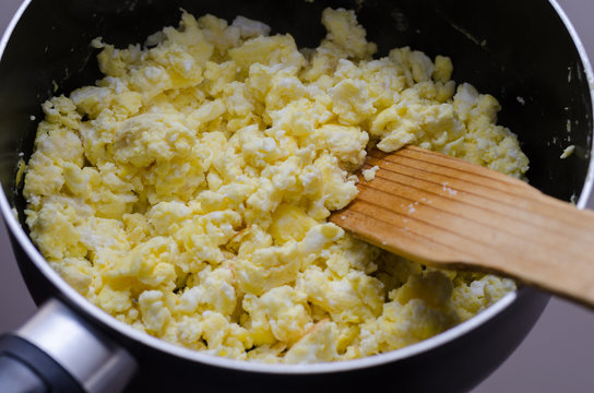 Freshly Prepared Scrambled Eggs In Pan