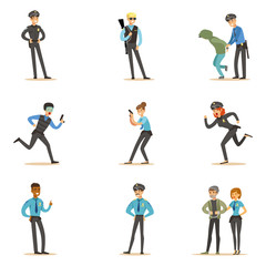 Police And Road Patrol Happy Cartoon Character On Duty Wearing Policeman Uniform Set