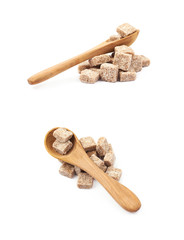 Pile of brown sugar cubes isolated