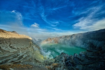 Ijen volcano turquoise-coloured acidic crater lake