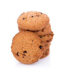 Chocolate chip cookie on white background