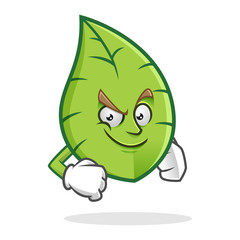 Confident leaf mascot, leaves character, vector leaf cartoon