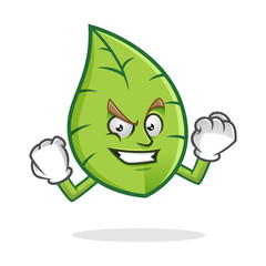 Strong and confident leaf mascot, leaves character, vector leaf cartoon