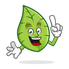 Smart leaf mascot, leaves character, vector leaf cartoon