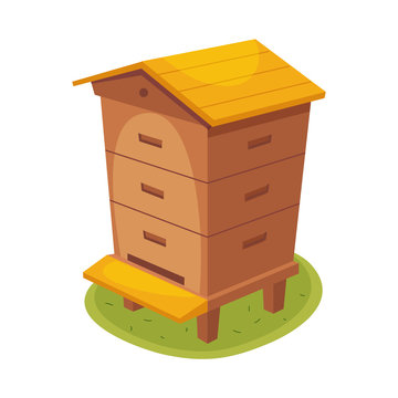 Manmade Wooden Farm Beehive Cartoon Illustration