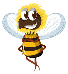 Cute bee smiling on white background