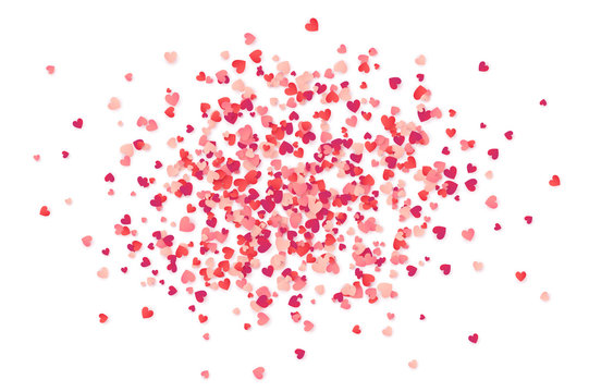 Red and pink paper heart shape vector confetti isolated on white