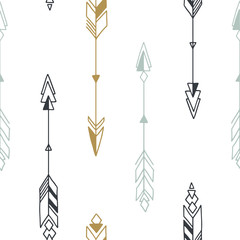 Seamless hand drawn geometric tribal pattern with arrows. Vector navajo design.