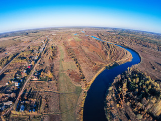Aerial view of the river Mologa near the village Kuznetsy.