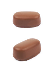 Chocolate coated toffee candy isolated