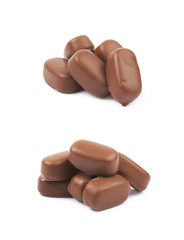 Chocolate coated toffee candy isolated